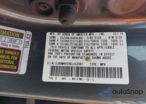 2014 Honda Cr-V Lx из США, поврежденный, VIN 5J6RM4H39EL052891